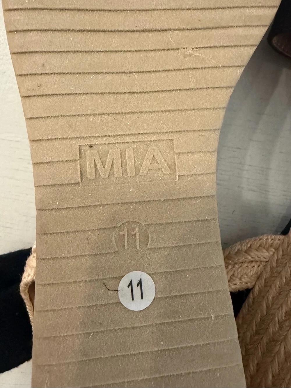 MIA Women’s Brittni Black & Tan Espadrille Wedge Sandals Sz 11 NWOT